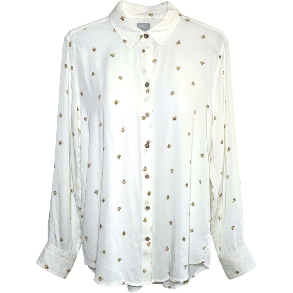 Chicos Bee Print Button Down Blouse Modal Long Sleeve Picnic Whimsical Summer XL